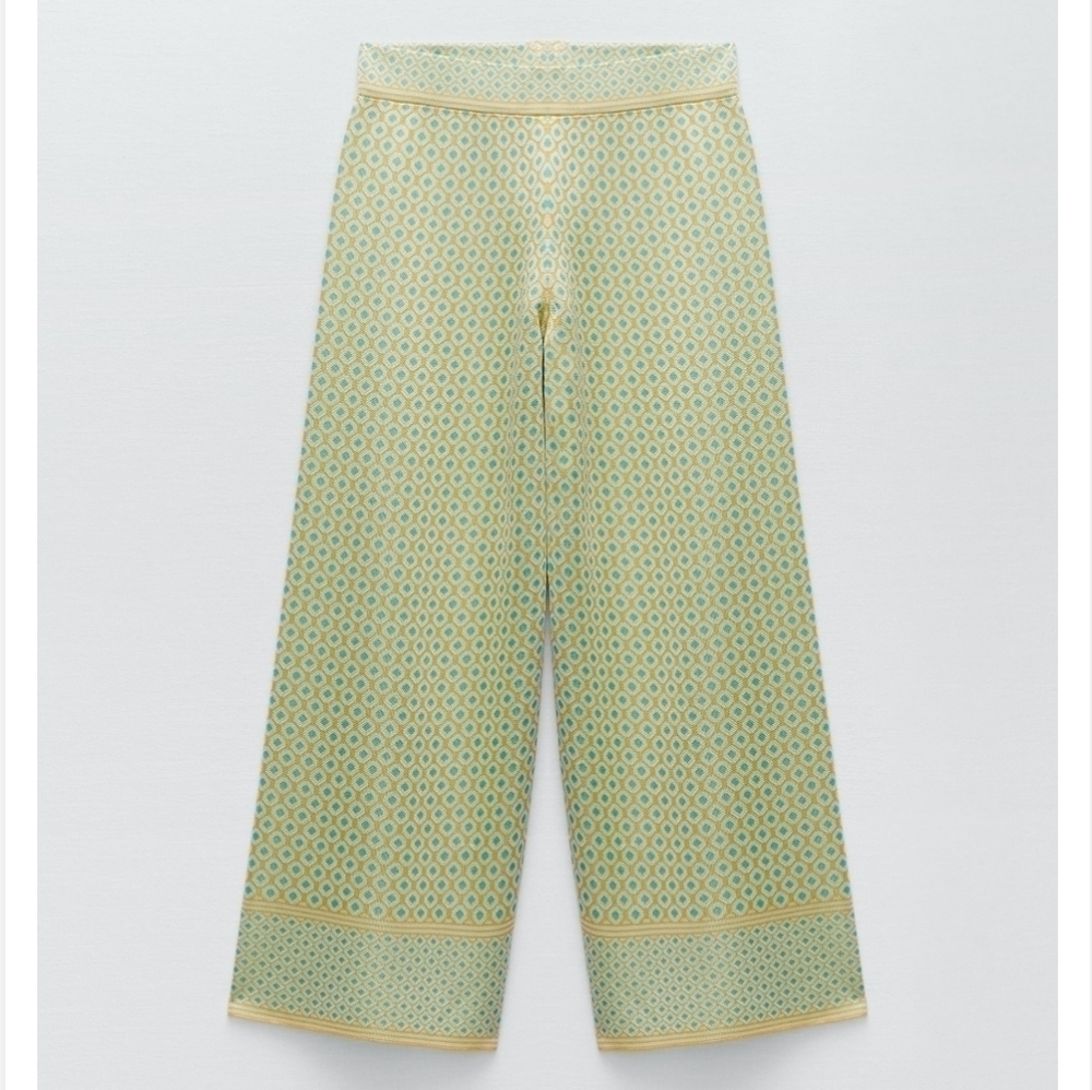ZARA DIAMOND JACQUARD KNIT PANTS SIZE M - Picture 5 of 16